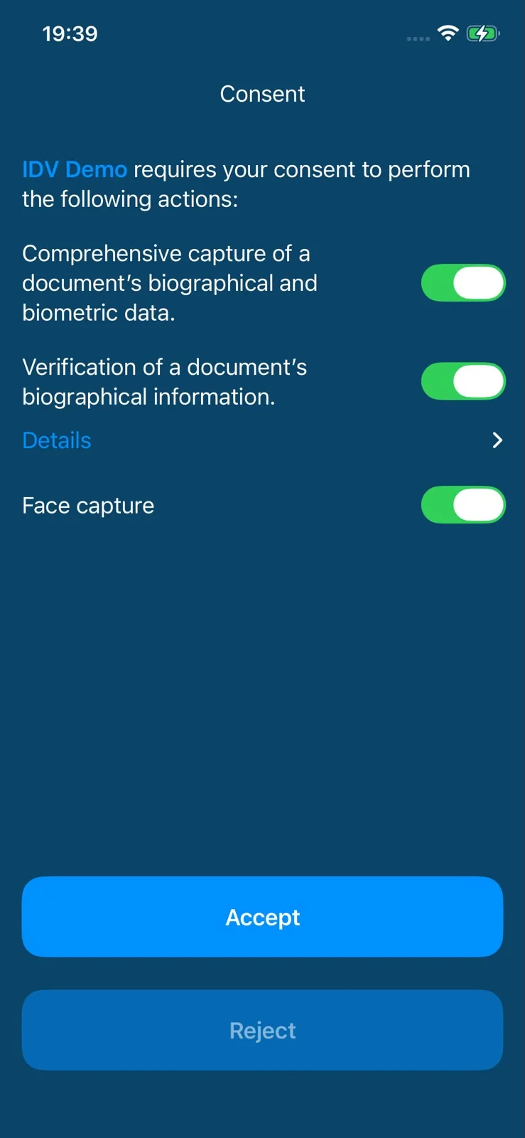 The user decides what is shared before the result is released.